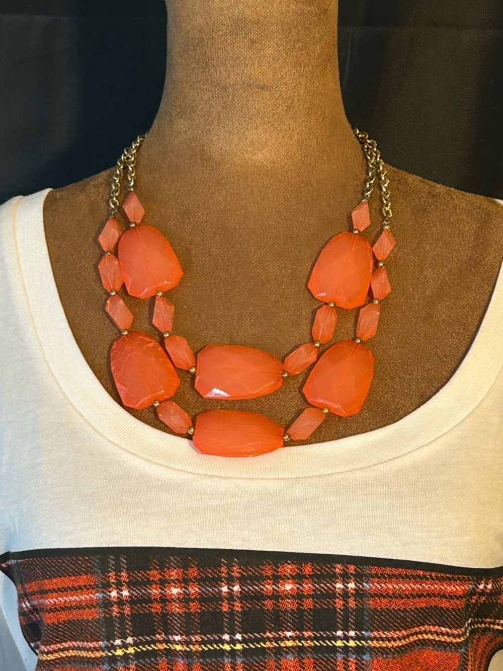 Acrylic Double Strand Pink/coral Color Necklace